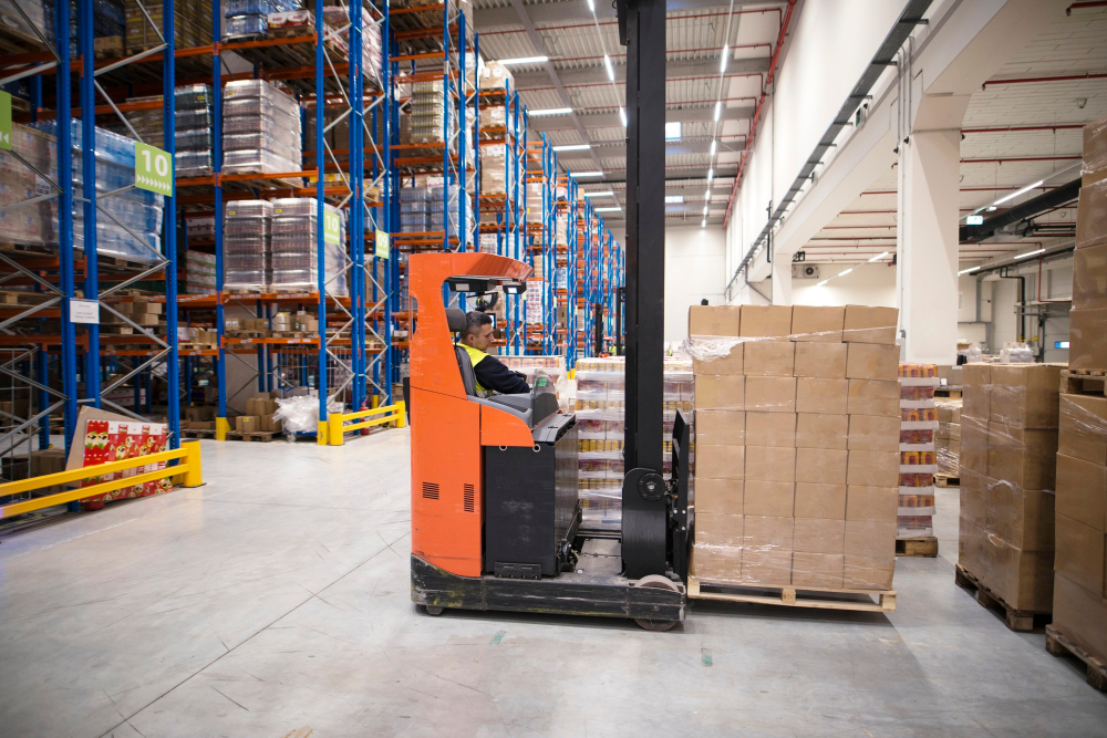 electric pallet stackers being used in warehouses